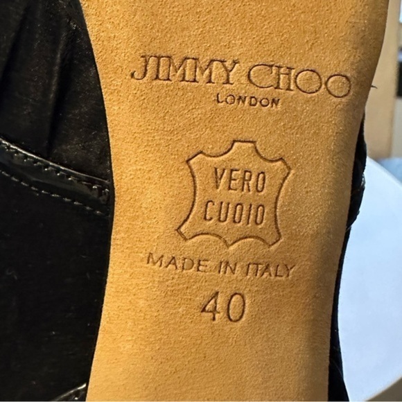 🌸 JIMMY CHOO🌸 Black Satin Patent Leather Peep Toe heels size 40 EU - Picture 12 of 13